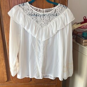 Sugarlips White Lace Yoke Ruffle Blouse sz S PTP 20